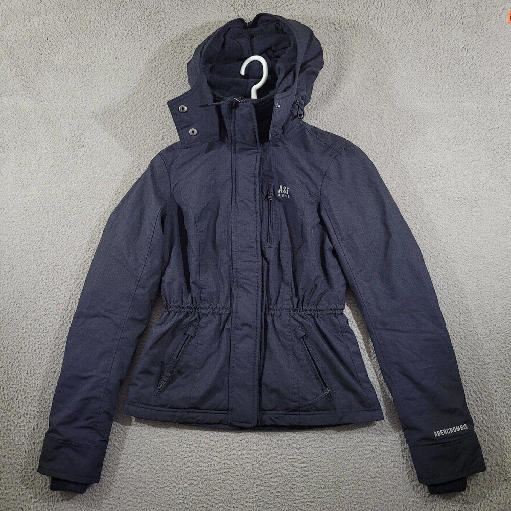 Abercrombie Fitch Jacket Womens XS Black Polyester Logo Casual Full Zip Hooded